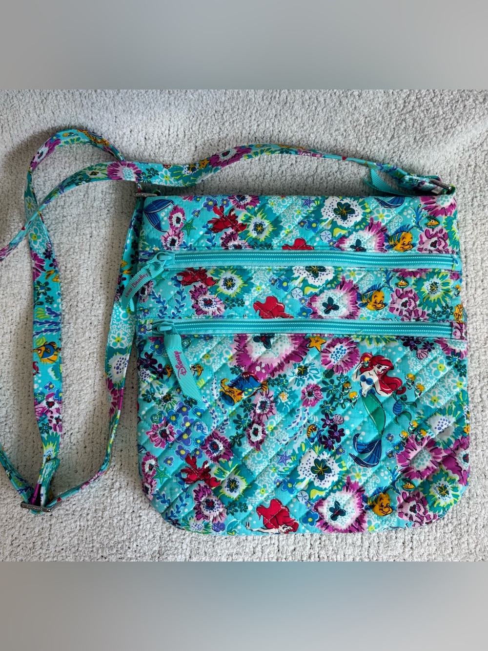Vera Bradley Disney Little Mermaid Triple Zip Hipster Crossbody Ariel Floral